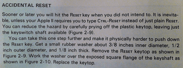 Accidental Reset section of the Apple II User’s Guide
